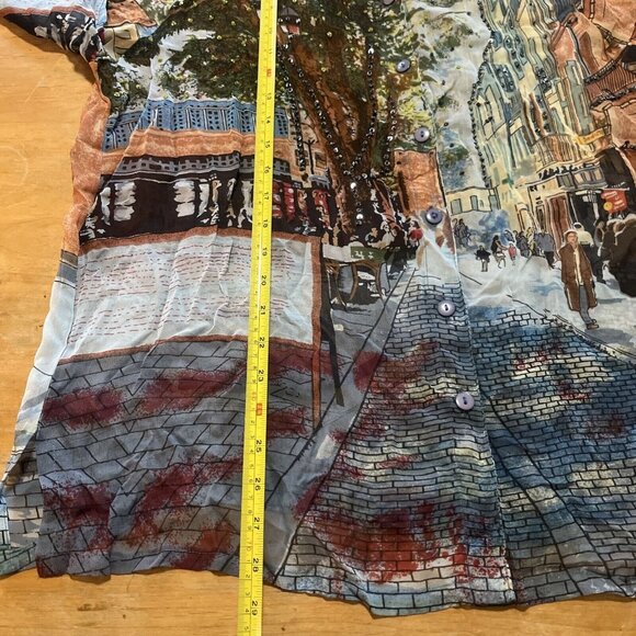 Half Moon Bay Rayon Large Art Print Button-Up Shirt With Beaded Details Made In - Picture 9 of 12